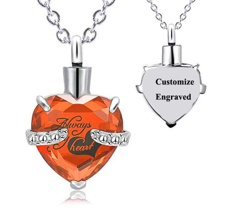 Custom Engraved Ashes Urn Necklace Heart-shaped Month Birthday Stone Keepsakes for Ashes Cremation Jewelry