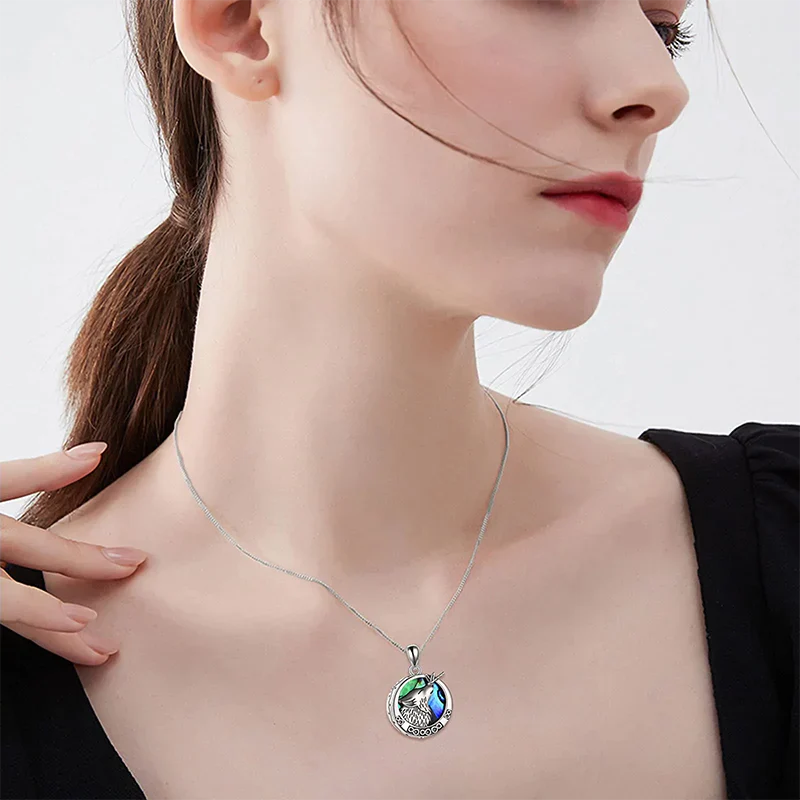 Urn Necklace for Ashes Sterling Silver Wolf Urn Pendant Cremation Jewelry Memorial Gifts for Women Men
