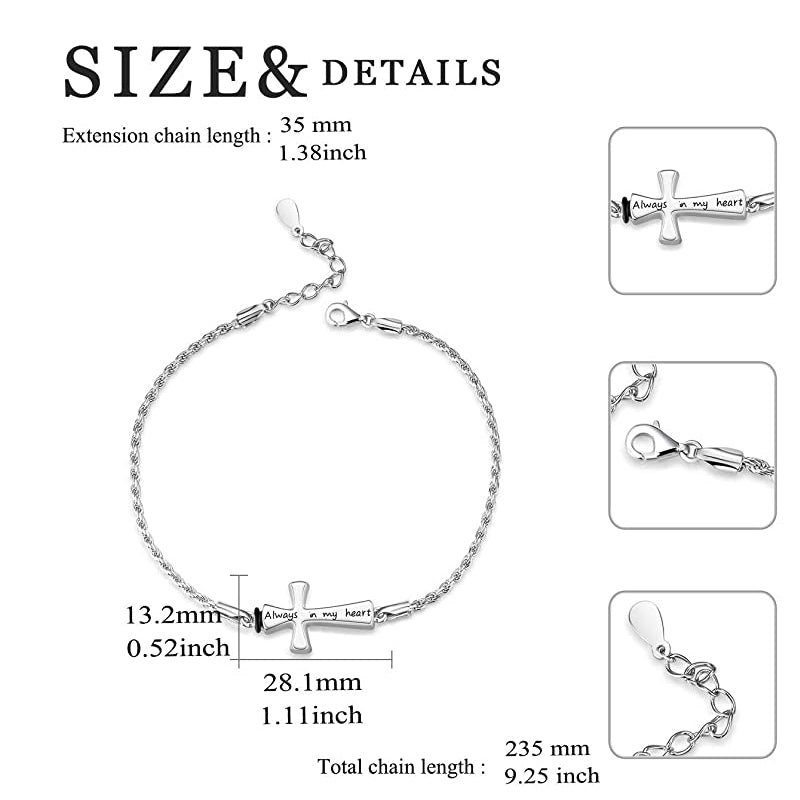 Cross Urn Bracelet Dog Paw Urn Bracelet Sterling Silver Always in My Heart Cremation Keepsake Bracelet w/ Funnel Filler