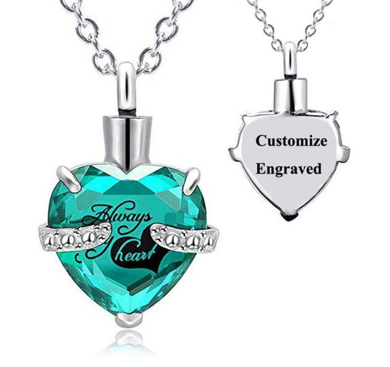 Custom Engraved Ashes Urn Necklace Heart-shaped Month Birthday Stone Keepsakes for Ashes Cremation Jewelry