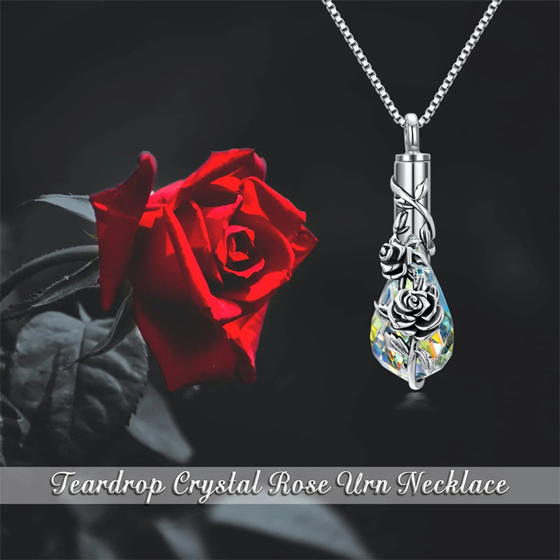 Sterling Silver Rose/Butterfly/Sunflower Flower Cremation Necklace For Ashes,Crystal Urn Necklace For Ashes For Women Memorial Jewelry