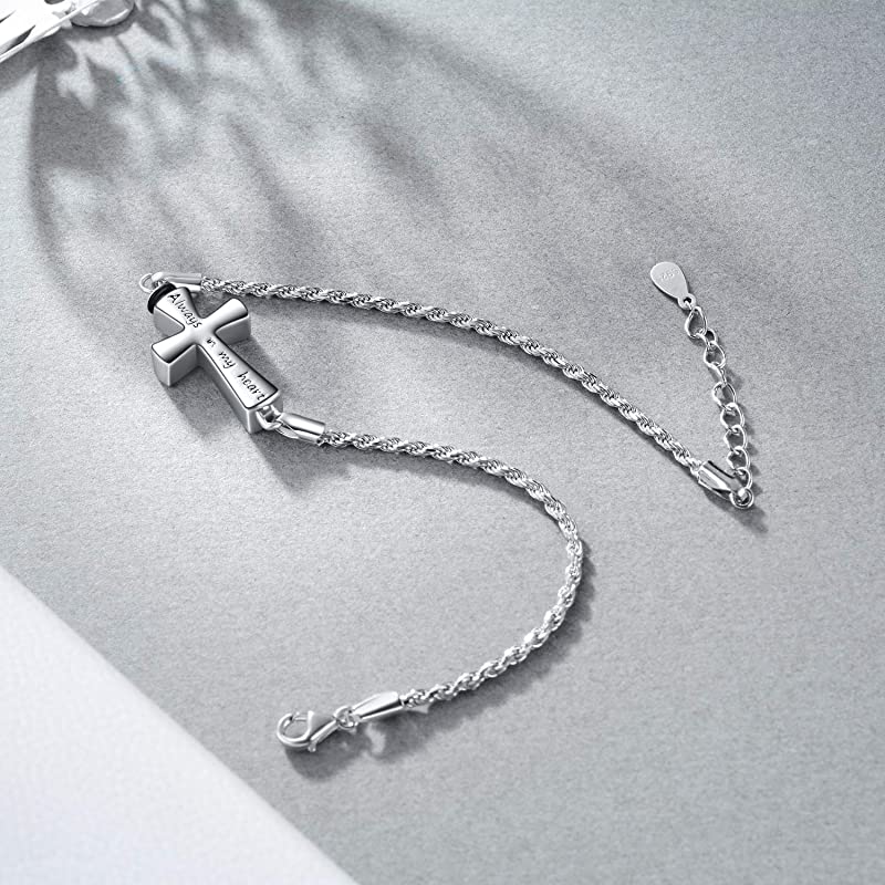 Cross Urn Bracelet Dog Paw Urn Bracelet Sterling Silver Always in My Heart Cremation Keepsake Bracelet w/ Funnel Filler