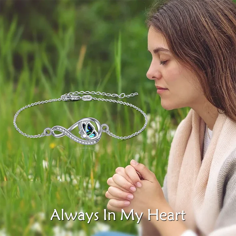 Infinity Butterfly Urn Bracelets for Ashes 925 Sterling Silver Cremation Butterfly Memerial Jewelry for Women