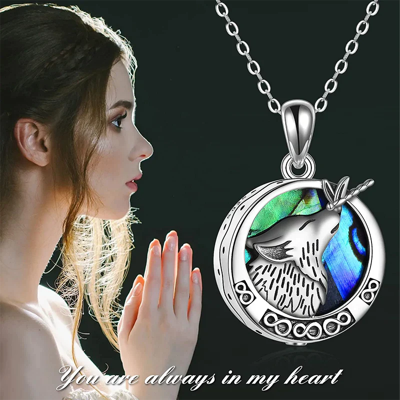 Urn Necklace for Ashes Sterling Silver Wolf Urn Pendant Cremation Jewelry Memorial Gifts for Women Men