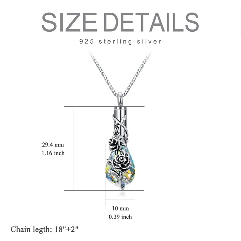 Sterling Silver Rose/Butterfly/Sunflower Flower Cremation Necklace For Ashes,Crystal Urn Necklace For Ashes For Women Memorial Jewelry
