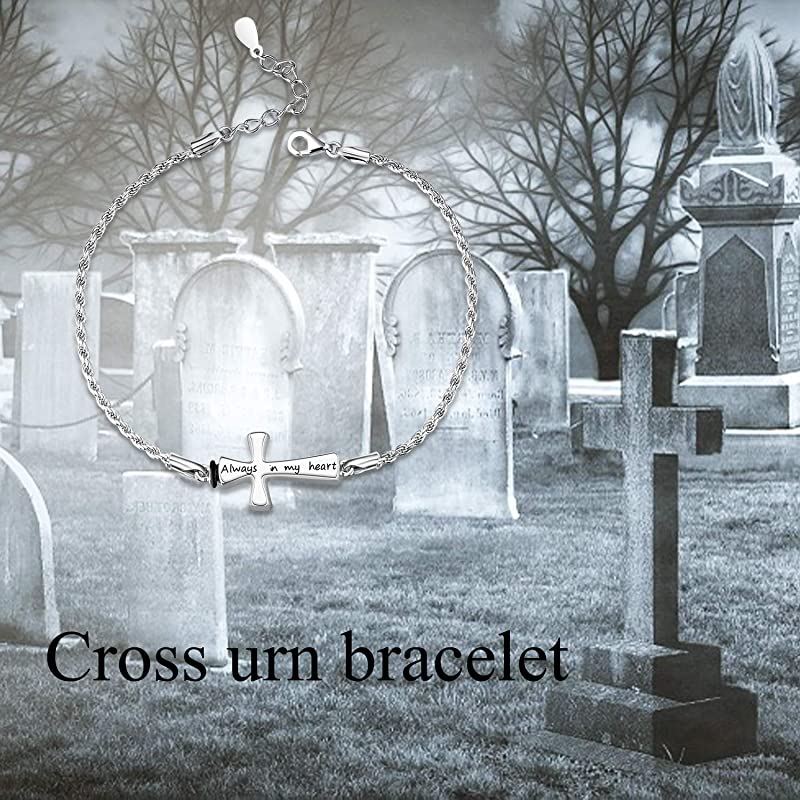 Cross Urn Bracelet Dog Paw Urn Bracelet Sterling Silver Always in My Heart Cremation Keepsake Bracelet w/ Funnel Filler