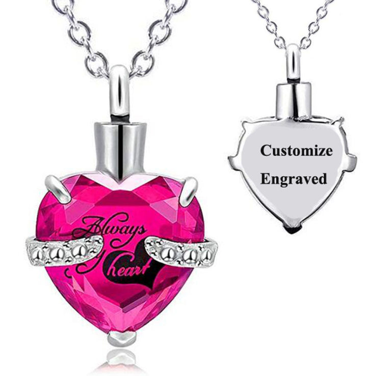 Custom Engraved Ashes Urn Necklace Heart-shaped Month Birthday Stone Keepsakes for Ashes Cremation Jewelry