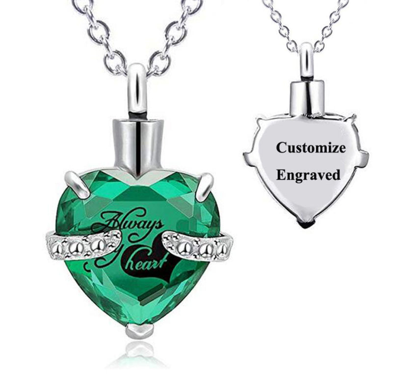 Custom Engraved Ashes Urn Necklace Heart-shaped Month Birthday Stone Keepsakes for Ashes Cremation Jewelry