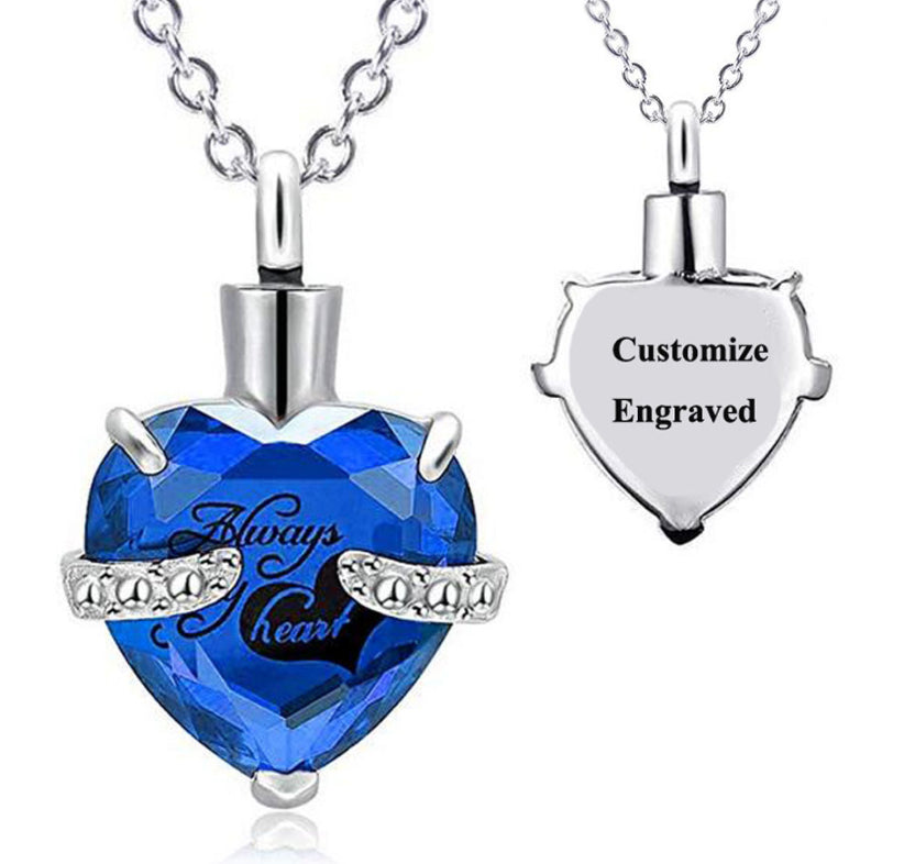 Custom Engraved Ashes Urn Necklace Heart-shaped Month Birthday Stone Keepsakes for Ashes Cremation Jewelry
