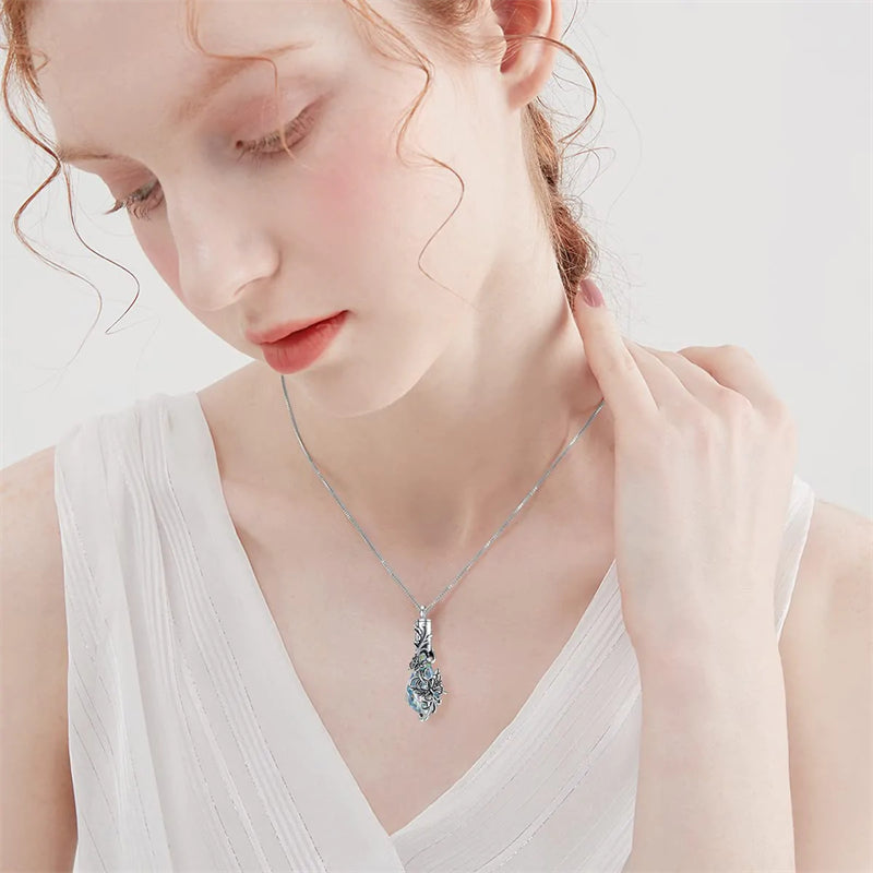 Sterling Silver Rose/Butterfly/Sunflower Flower Cremation Necklace For Ashes,Crystal Urn Necklace For Ashes For Women Memorial Jewelry