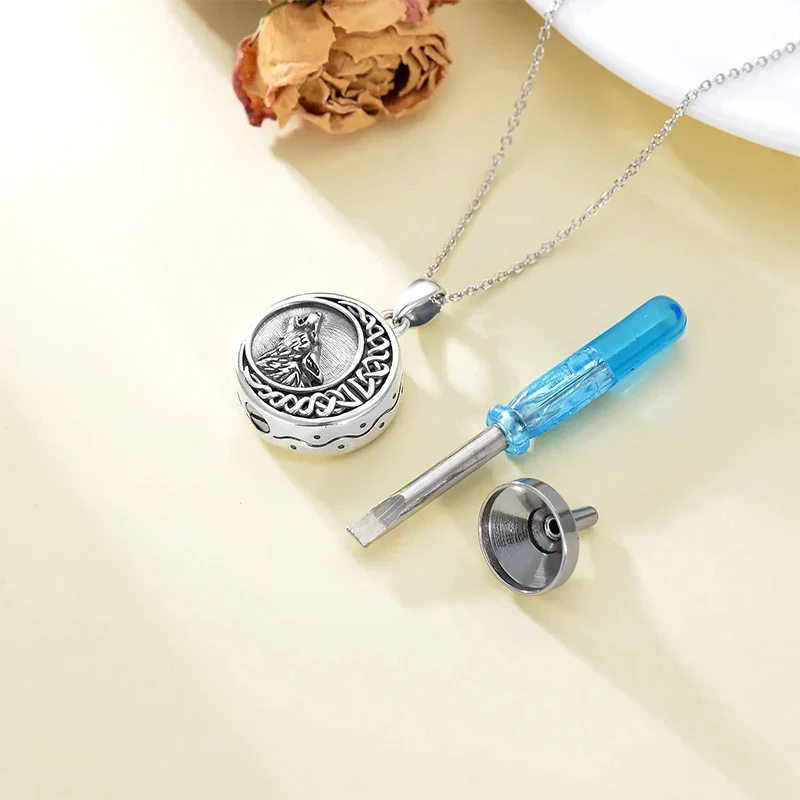 Urn Necklace for Ashes Sterling Silver Wolf Urn Pendant Cremation Jewelry Memorial Gifts for Women Men