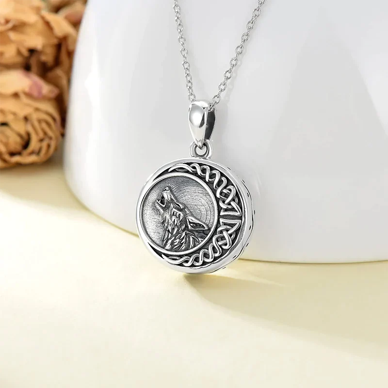 Urn Necklace for Ashes Sterling Silver Wolf Urn Pendant Cremation Jewelry Memorial Gifts for Women Men