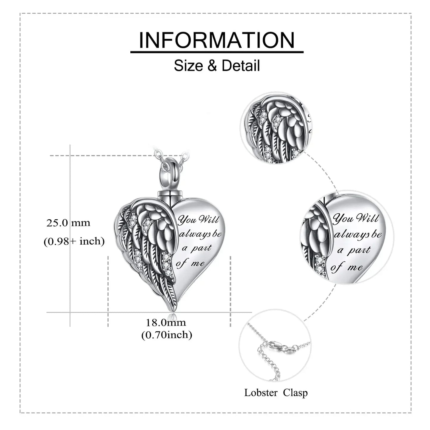 Sterling Silver Guardian Angel Wings Urn Necklaces for Ashes Cremation Memory Jewelry for Women Men