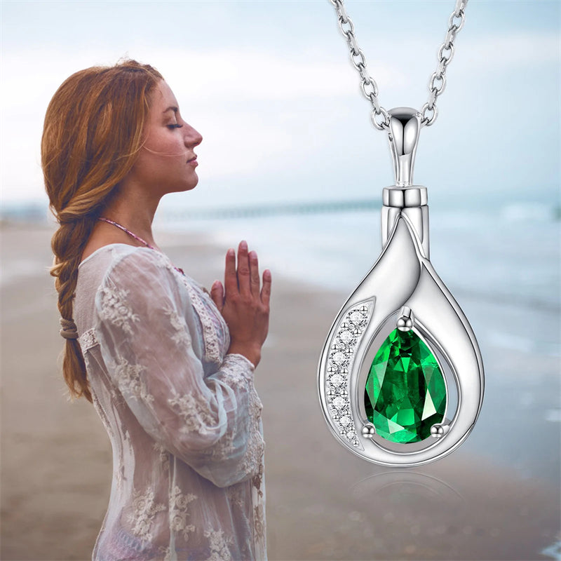 Teardrop Urn Necklace for Ashes Sterling Silver Crystal Cremation Memorial Keepake Funeral Necklace Jewelry for Women