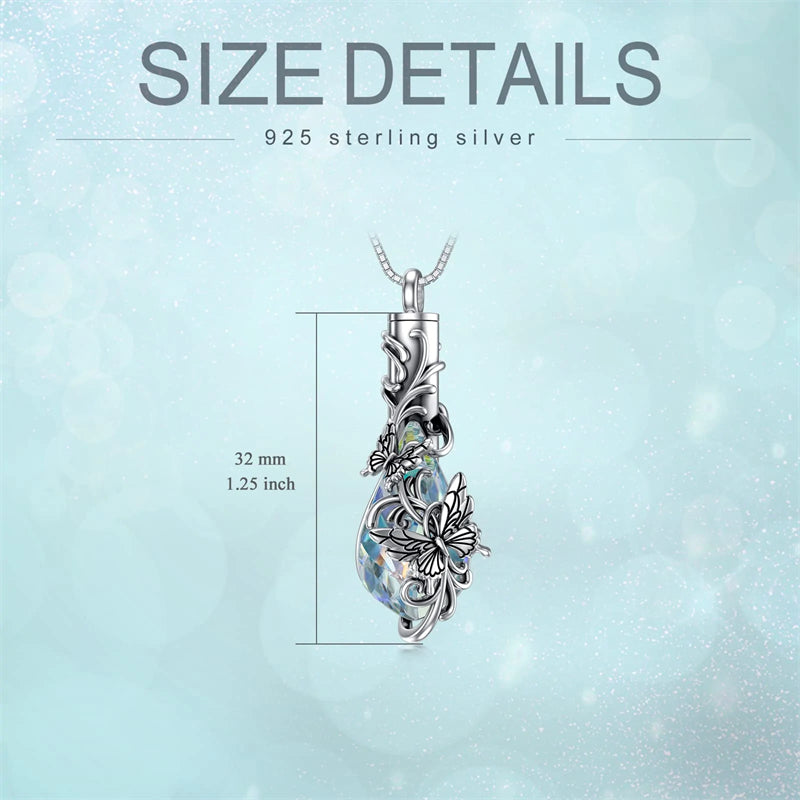 Sterling Silver Rose/Butterfly/Sunflower Flower Cremation Necklace For Ashes,Crystal Urn Necklace For Ashes For Women Memorial Jewelry
