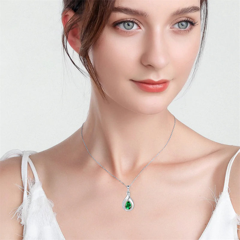 Teardrop Urn Necklace for Ashes Sterling Silver Crystal Cremation Memorial Keepake Funeral Necklace Jewelry for Women