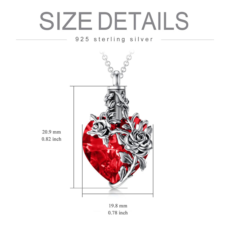 Sterling Silver Rose Flower Cremation Necklace For Ashes, Red/Blue Crystal Urn Necklace For Ashes For Women Memorial Jewelry