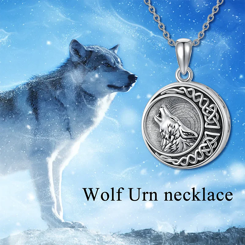 Urn Necklace for Ashes Sterling Silver Wolf Urn Pendant Cremation Jewelry Memorial Gifts for Women Men