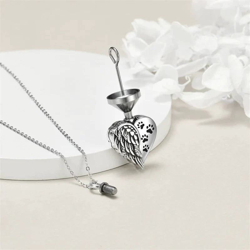 Sterling Silver Guardian Angel Wings Urn Necklaces for Ashes Cremation Memory Jewelry for Women Men