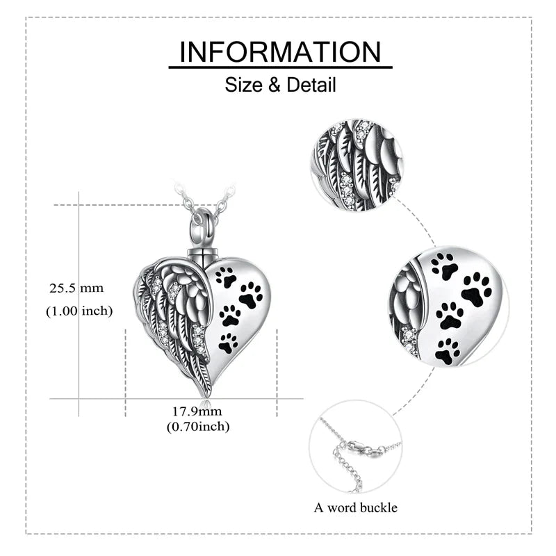 Sterling Silver Guardian Angel Wings Urn Necklaces for Ashes Cremation Memory Jewelry for Women Men