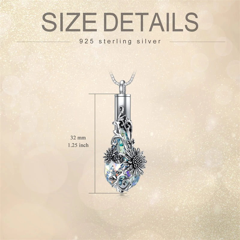 Sterling Silver Rose/Butterfly/Sunflower Flower Cremation Necklace For Ashes,Crystal Urn Necklace For Ashes For Women Memorial Jewelry