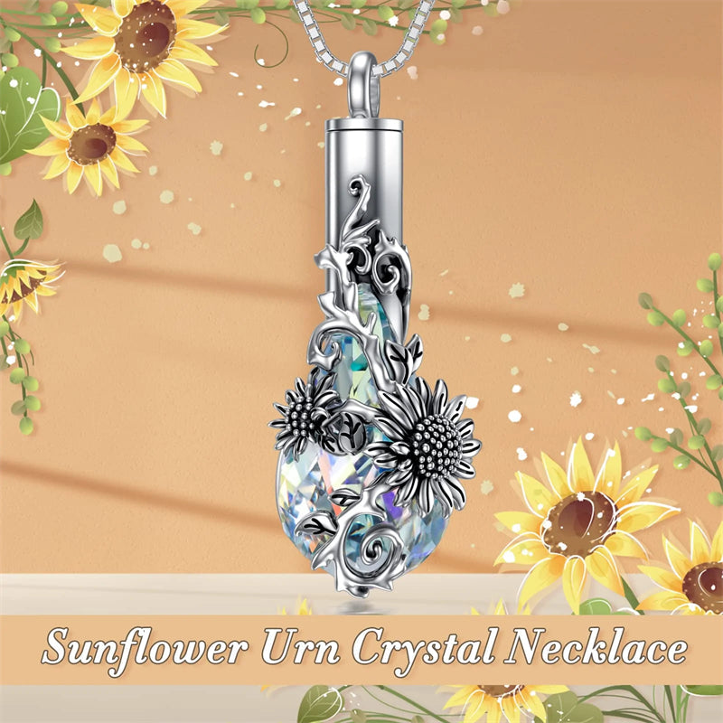 Sterling Silver Rose/Butterfly/Sunflower Flower Cremation Necklace For Ashes,Crystal Urn Necklace For Ashes For Women Memorial Jewelry