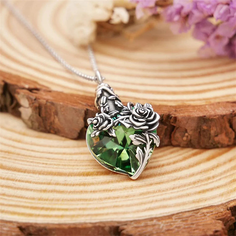 Sterling Silver Rose Flower Cremation Necklace For Ashes, Red/Blue Crystal Urn Necklace For Ashes For Women Memorial Jewelry