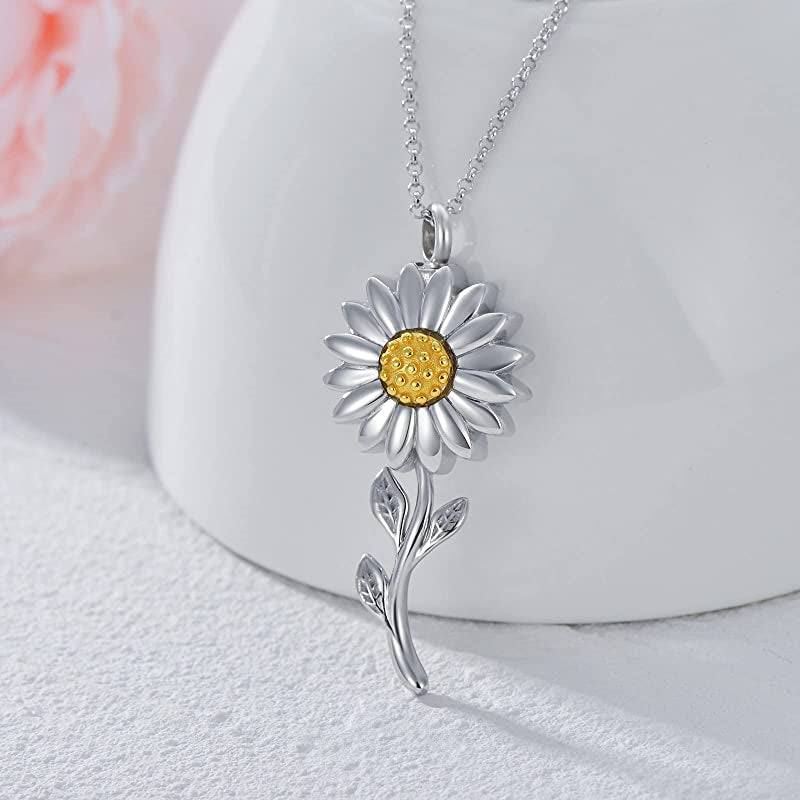 925 Sterling Silver Sunflower Daisy Urn Necklace Keepsake Ashes Cremation Hair Memorial Jewelry