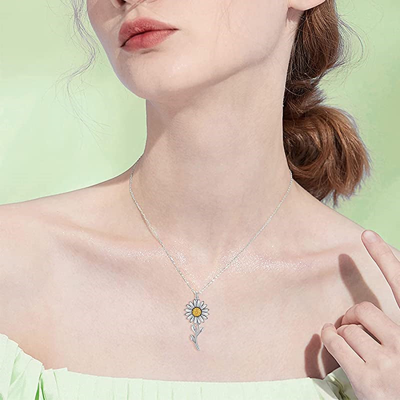 925 Sterling Silver Sunflower Daisy Urn Necklace Keepsake Ashes Cremation Hair Memorial Jewelry