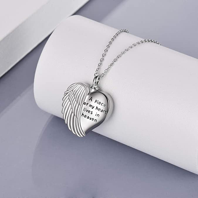 Sterling Silver Guardian Angel Wings Urn Necklaces for Ashes Cremation Memory Jewelry for Women Men