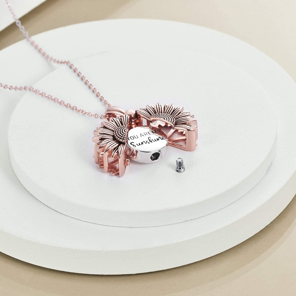 Sterling Silver Sunflower Urn Necklace for Ashes You are My Sunshine Pendant Cremation Jewelry for Ashes of Loved Ones Keepsake