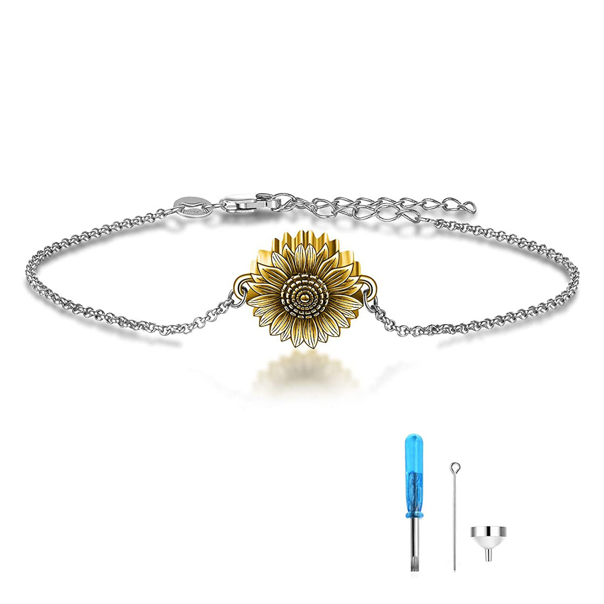 Sunflower Bracelet for Ashes 925 Sterling Silver Sunflower Cremation Keepsake Pendant Locket Bracelet for Women Mom