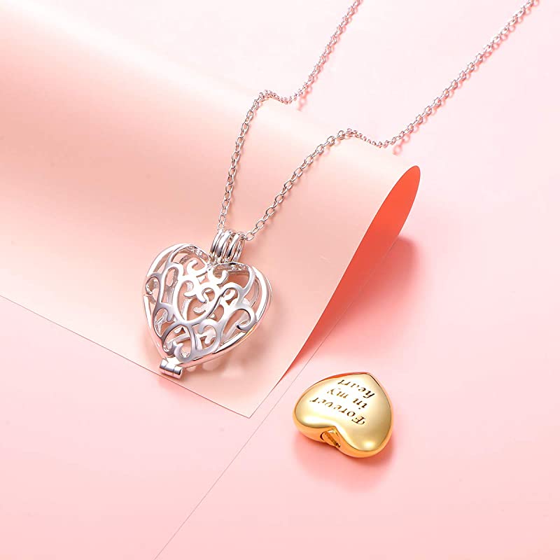 925 Sterling Silver Cremation Urn Memorial Pendant Necklace with Hollow Urn Cremation Jewelry for Ashes