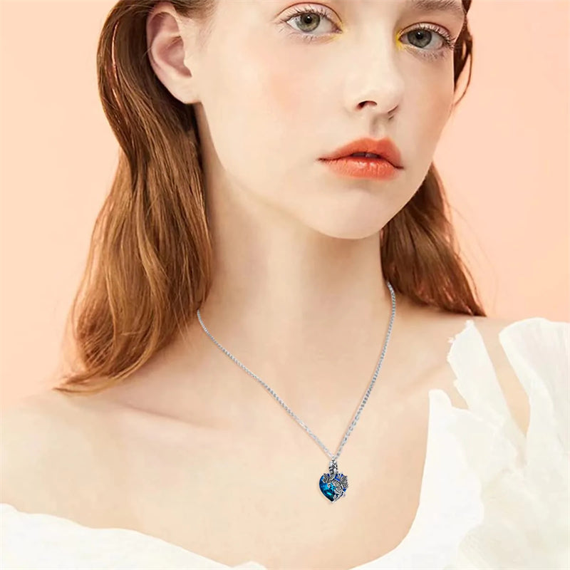 Sterling Silver Rose Flower Cremation Necklace For Ashes, Red/Blue Crystal Urn Necklace For Ashes For Women Memorial Jewelry