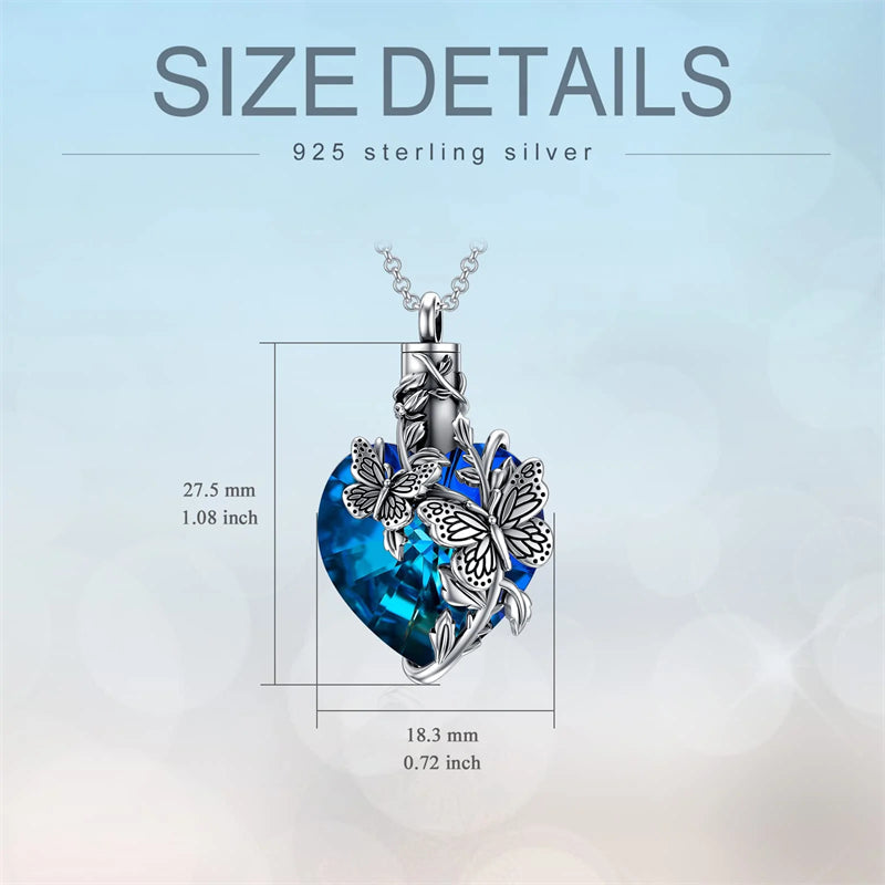 Sterling Silver Rose Flower Cremation Necklace For Ashes, Red/Blue Crystal Urn Necklace For Ashes For Women Memorial Jewelry