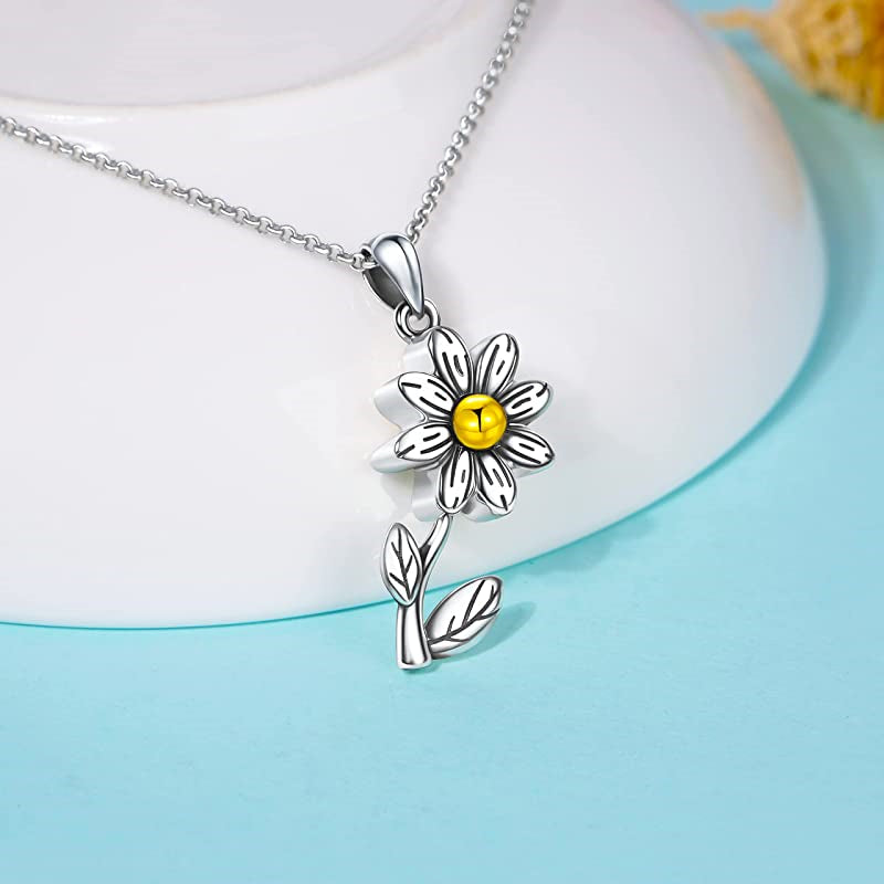 925 Sterling Silver Sunflower Daisy Urn Necklace Keepsake Ashes Cremation Hair Memorial Jewelry