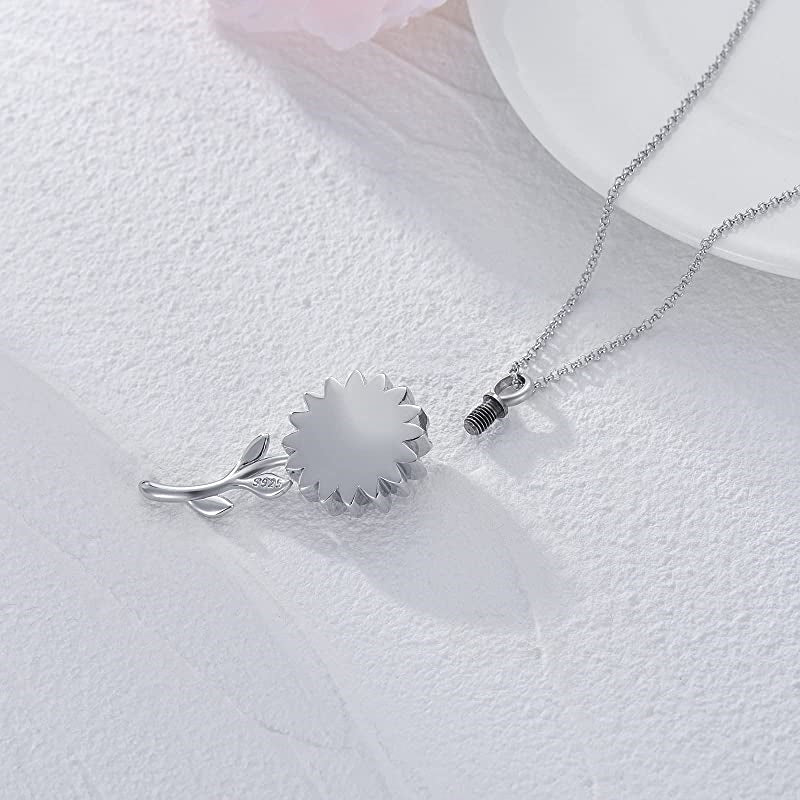 925 Sterling Silver Sunflower Daisy Urn Necklace Keepsake Ashes Cremation Hair Memorial Jewelry