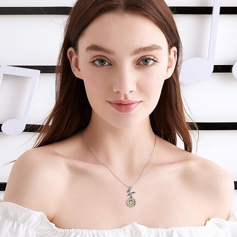925 Sterling Silver Sunflower Daisy Urn Necklace Keepsake Ashes Cremation Hair Memorial Jewelry