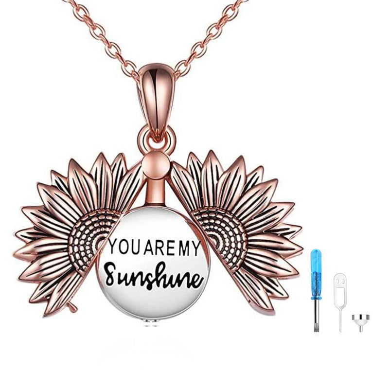 Sterling Silver Sunflower Urn Necklace for Ashes You are My Sunshine Pendant Cremation Jewelry for Ashes of Loved Ones Keepsake