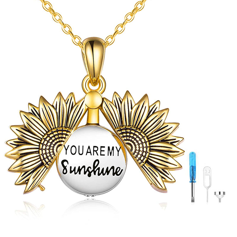 Sterling Silver Sunflower Urn Necklace for Ashes You are My Sunshine Pendant Cremation Jewelry for Ashes of Loved Ones Keepsake