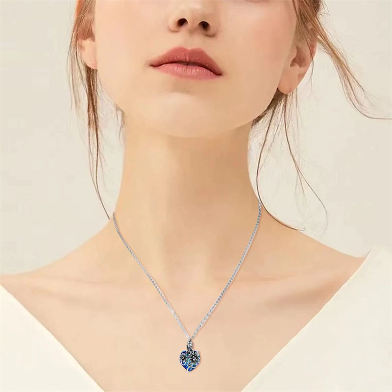 Sterling Silver Rose Flower Cremation Necklace For Ashes, Red/Blue Crystal Urn Necklace For Ashes For Women Memorial Jewelry