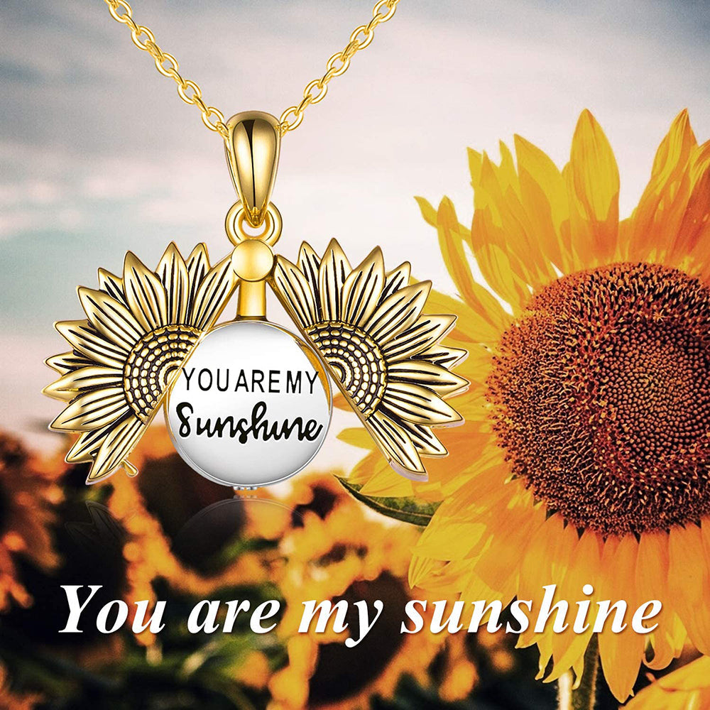 Sterling Silver Sunflower Urn Necklace for Ashes You are My Sunshine Pendant Cremation Jewelry for Ashes of Loved Ones Keepsake