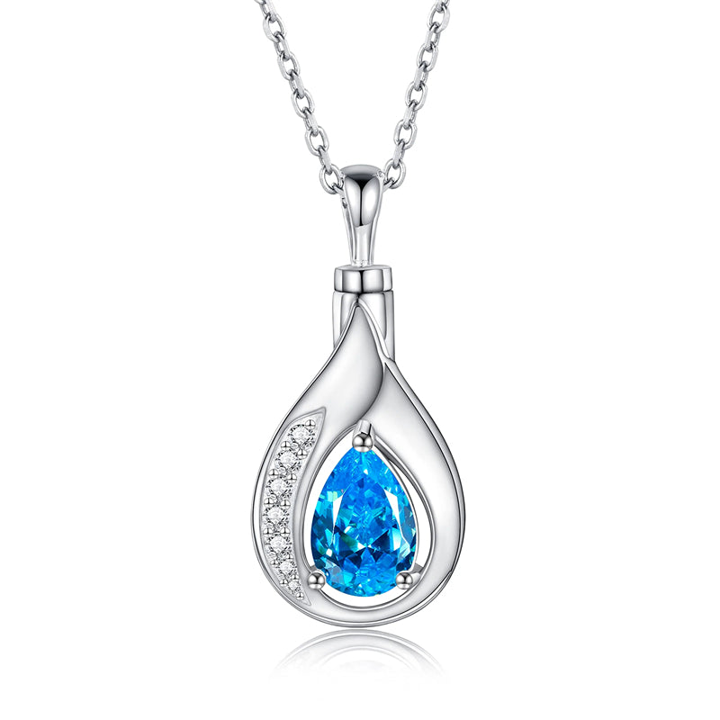 Teardrop Urn Necklace for Ashes Sterling Silver Crystal Cremation Memorial Keepake Funeral Necklace Jewelry for Women