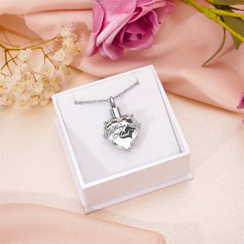 Custom Engraved Ashes Urn Necklace Heart-shaped Month Birthday Stone Keepsakes for Ashes Cremation Jewelry