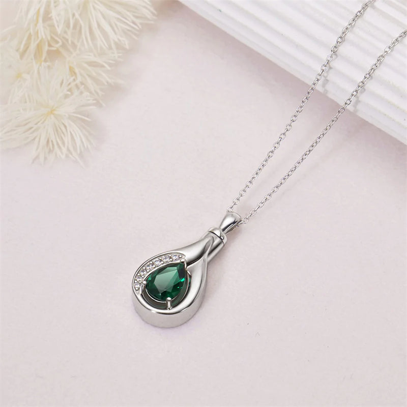 Teardrop Urn Necklace for Ashes Sterling Silver Crystal Cremation Memorial Keepake Funeral Necklace Jewelry for Women