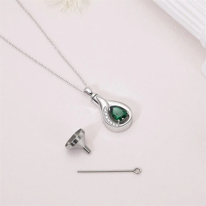 Teardrop Urn Necklace for Ashes Sterling Silver Crystal Cremation Memorial Keepake Funeral Necklace Jewelry for Women