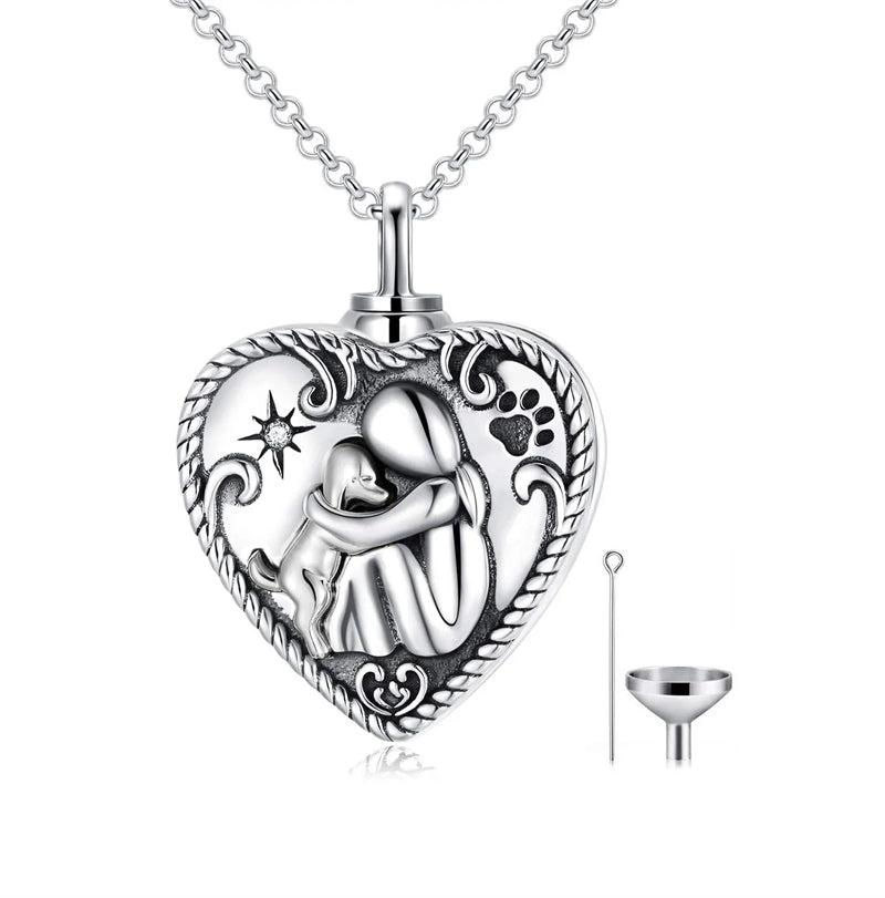 Sterling Silver Dog Urn Necklace/Ring for Ashes Dog Memorial Keepsake Cremation Jewelry Gifts for Women Dog Lovers
