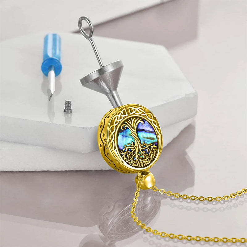 Tree of Life Urn Necklaces for Ashes Sterling Silver Abalone Shell Tree of Life Cremation Jewelry Memory Jewelry for Women Men