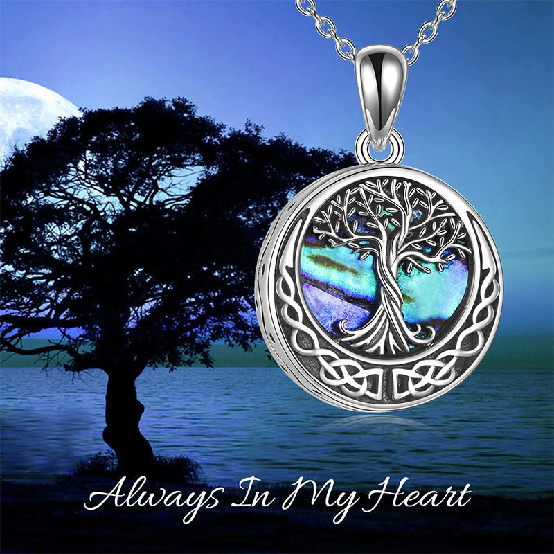 Tree of Life Urn Necklaces for Ashes Sterling Silver Abalone Shell Tree of Life Cremation Jewelry Memory Jewelry for Women Men