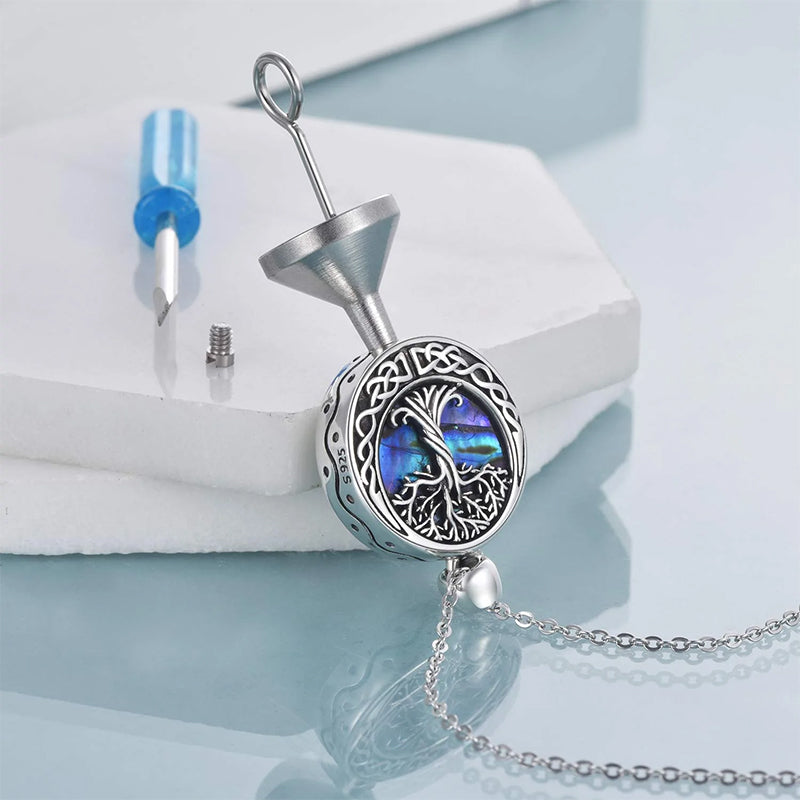 Tree of Life Urn Necklaces for Ashes Sterling Silver Abalone Shell Tree of Life Cremation Jewelry Memory Jewelry for Women Men